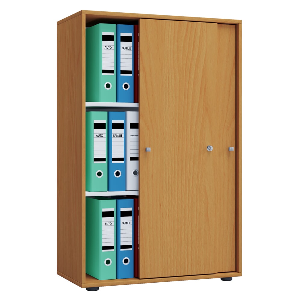 N° de l'image du produit 1 : Lona Armoire de bureau avec portes coulissantes, 3 compartiments, hêtre, 1 110 x 700 x 400 mm
