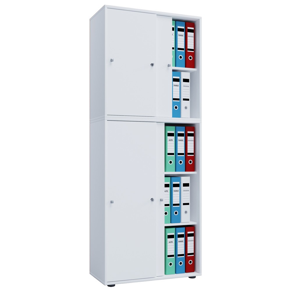 N° de l'image du produit 1 : Lona Armoire de bureau avec portes coulissantes, 5 compartiments, HxLxP 1,780 x 700 x 400 mm, blanc