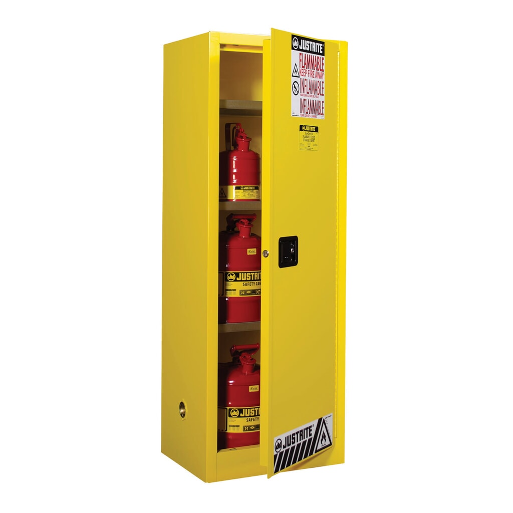 N° de l'image du produit 2 : Armoire coupe-feu Justrite® Slimline Sure-Grip® FM, H x l x P 1 650 x 590 x 460 mm, 3 tablettes, fermeture manuelle