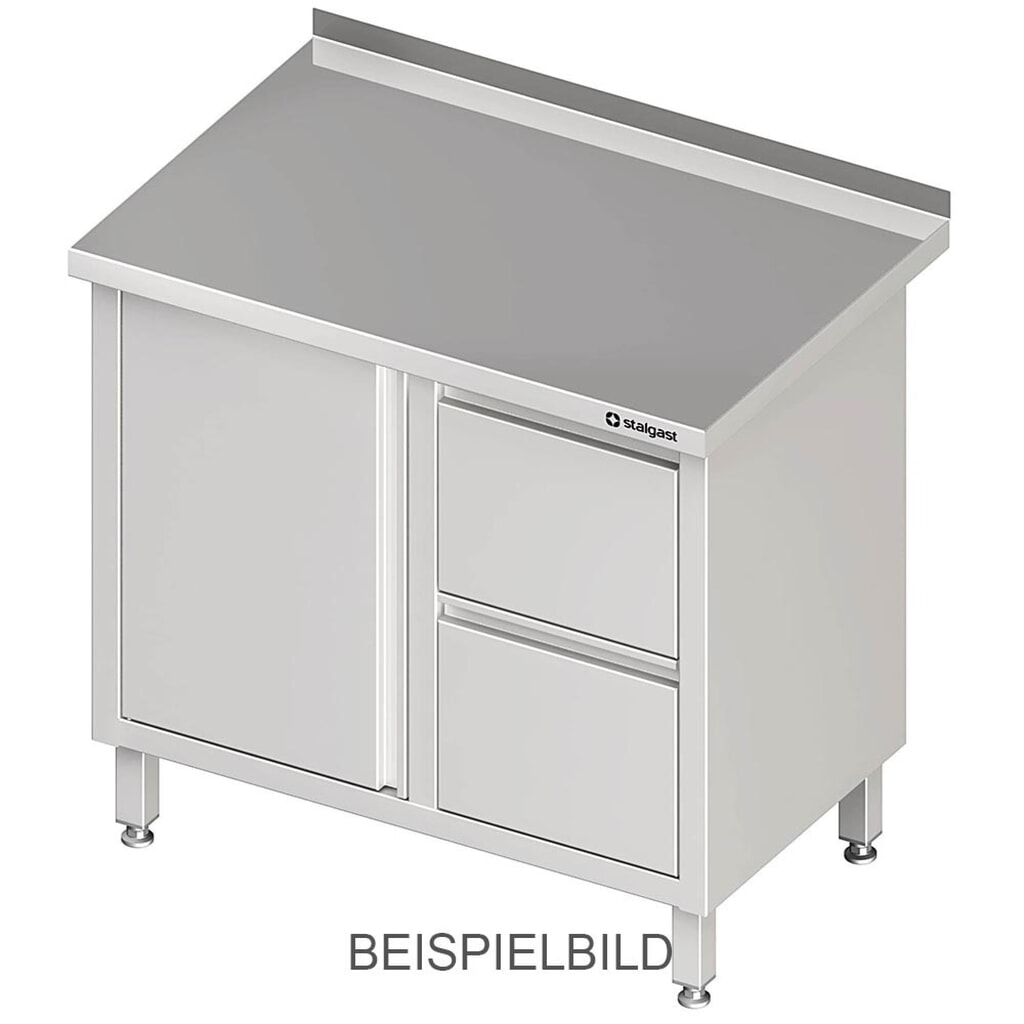Armoire de travail Stalgast à porte battante, 800x600x850 mm, avec bloc 2 tiroirs à gauche, avec rebord, soudée Illustration du produit: Armoire de travail Stalgast à porte battante, 800x600x850 mm, avec bloc 2 tiroirs à gauche, avec rebord, soudée