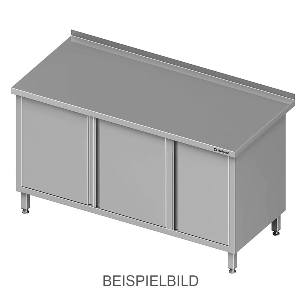 Armoire de travail Stalgast à portes battantes, 1200x600x850 mm, avec armoire à portes battantes à gauche, avec rebord, soudée Illustration du produit: Armoire de travail Stalgast à portes battantes, 1200x600x850 mm, avec armoire à portes battantes à gauche, avec rebord, soudée