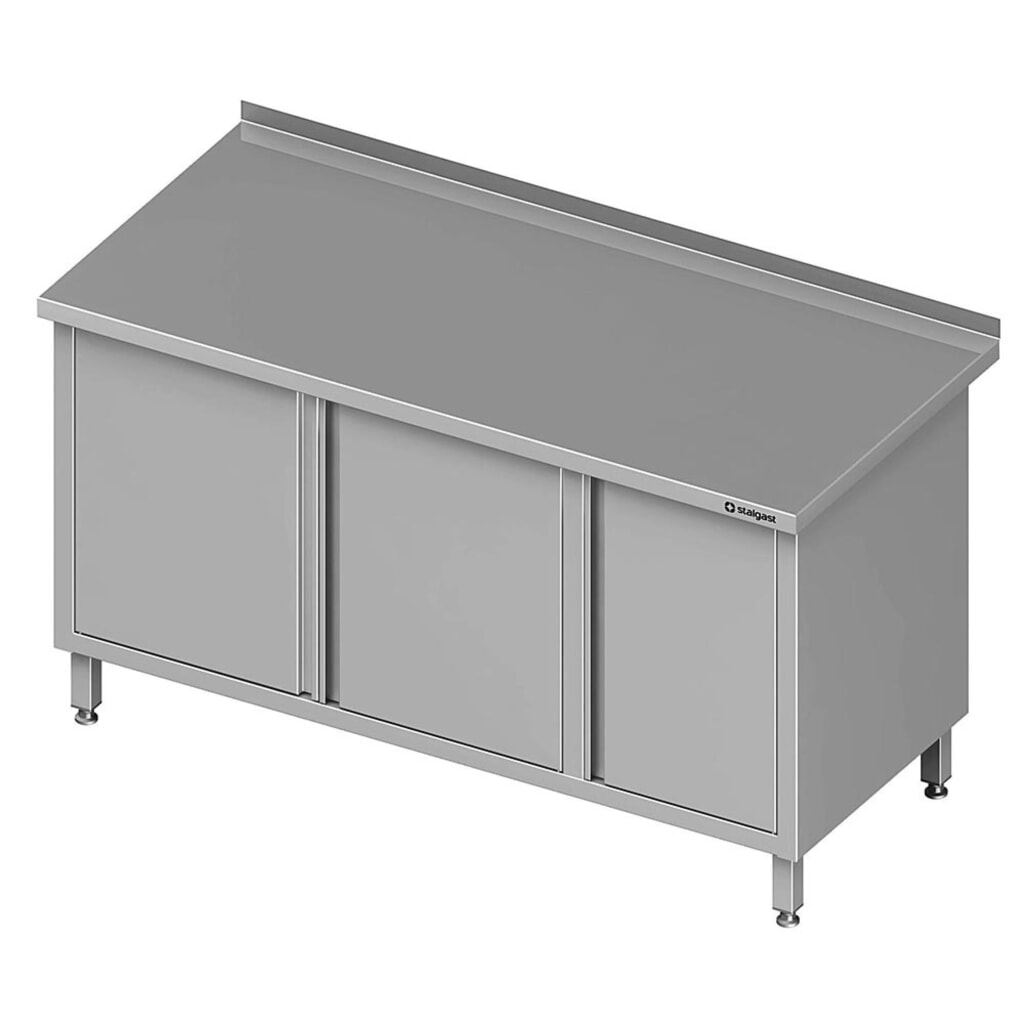 Armoire de travail Stalgast à portes battantes, 1200x600x850 mm, avec armoire à portes battantes à droite, avec rebord, soudée Illustration du produit: Armoire de travail Stalgast à portes battantes, 1200x600x850 mm, avec armoire à portes battantes à droite, avec rebord, soudée