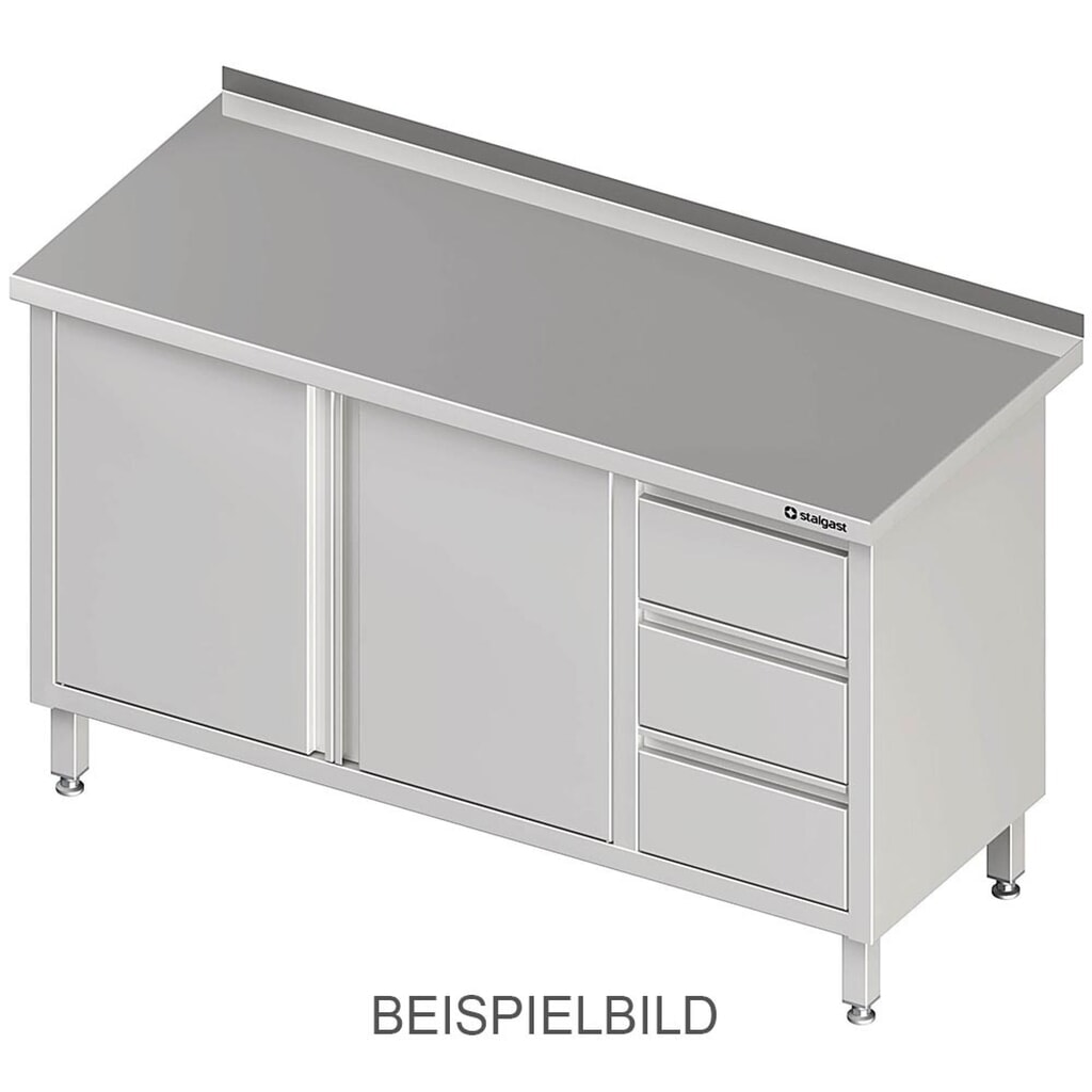 Illustration du produit: Armoire de travail Stalgast à portes battantes, 1100x600x850 mm, avec bloc 3 tiroirs à droite, sans rebord, soudée