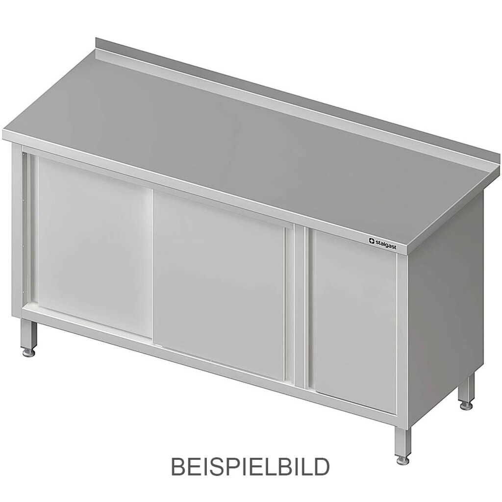 Illustration du produit: Armoire de travail Stalgast à portes coulissantes, 1200x600x850 mm, avec armoire à portes battantes à gauche, avec rebord, soudée