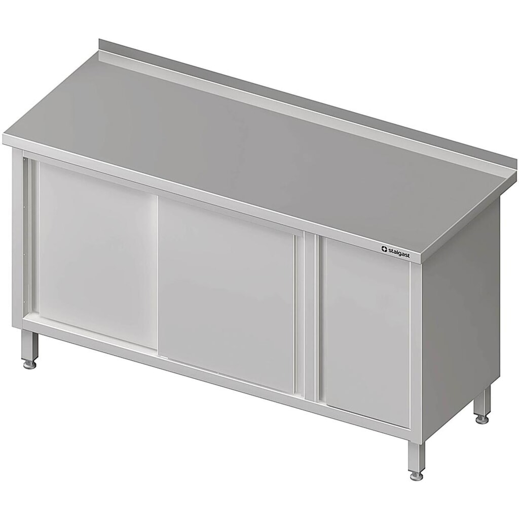 Armoire de travail Stalgast à portes coulissantes, 1200x600x850 mm, avec armoire à portes battantes à droite, avec rebord, soudée Illustration du produit: Armoire de travail Stalgast à portes coulissantes, 1200x600x850 mm, avec armoire à portes battantes à droite, avec rebord, soudée