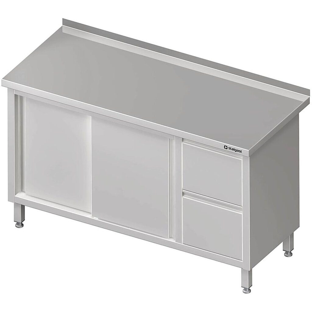 Illustration du produit: Armoire de travail Stalgast à portes coulissantes, 1200x600x850 mm, avec bloc 2 tiroirs à droite, avec rebord, soudée