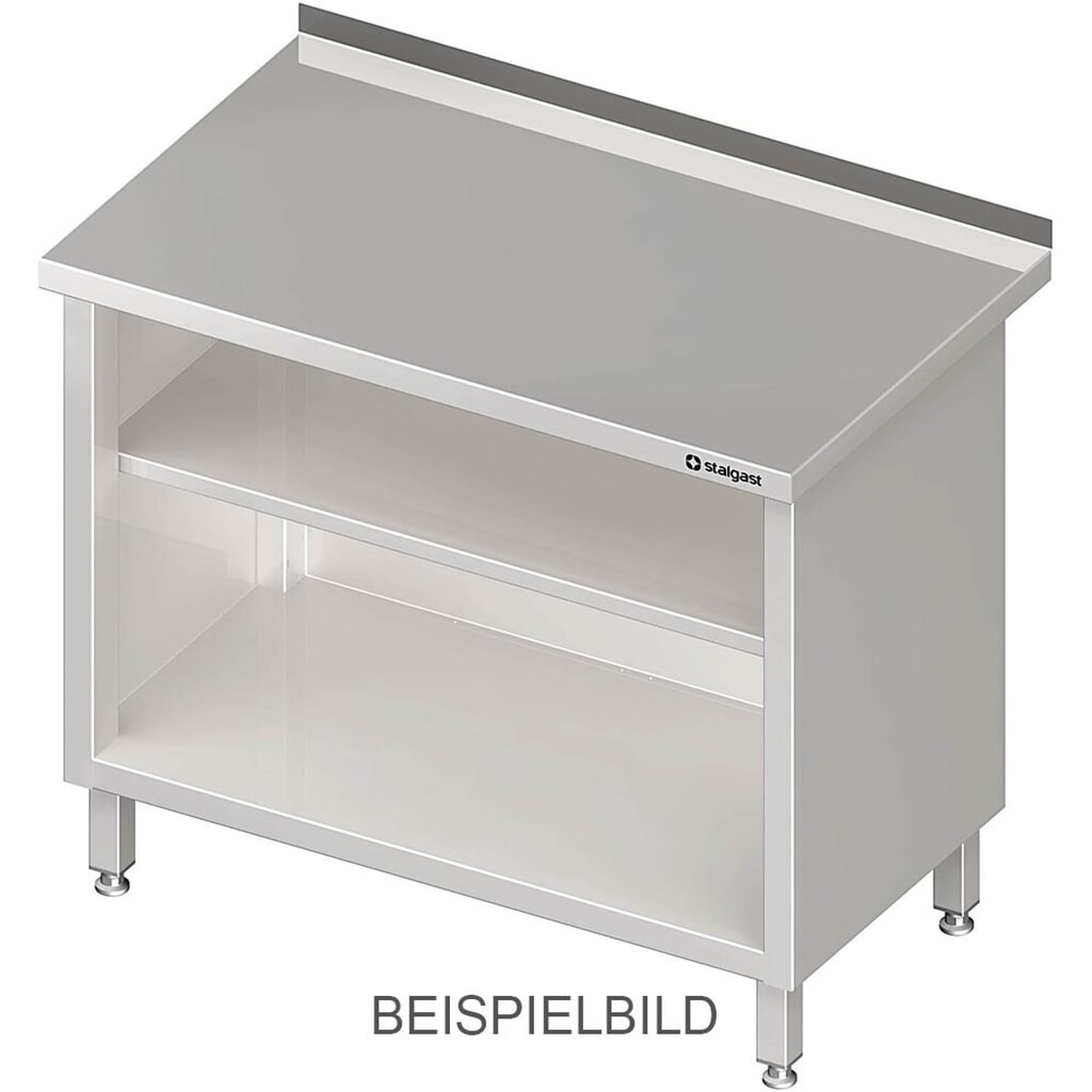 Armoire de travail Stalgast ouverte, avec fond et plateau intermédiaire, 400x600x850 mm, sans rebord, soudée Illustration du produit: Armoire de travail Stalgast ouverte, avec fond et plateau intermédiaire, 400x600x850 mm, sans rebord, soudée