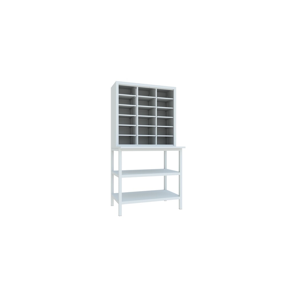 Armoire de tri PAVOY, 18 compartiments et meuble bas, gris clair, gris clair Illustration du produit: Armoire de tri PAVOY, 18 compartiments et meuble bas, gris clair, gris clair