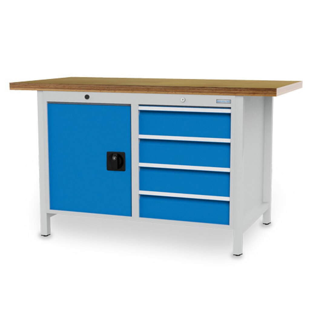Illustration du produit: Armoire établi R 18-24 Bedrunka+Hirth, H x l x P 859 x 1 500 x 750 mm, gris clair, bleu clair, 4 tiroirs 4 x 150 mm, 1 porte battante 1 x 600 mm