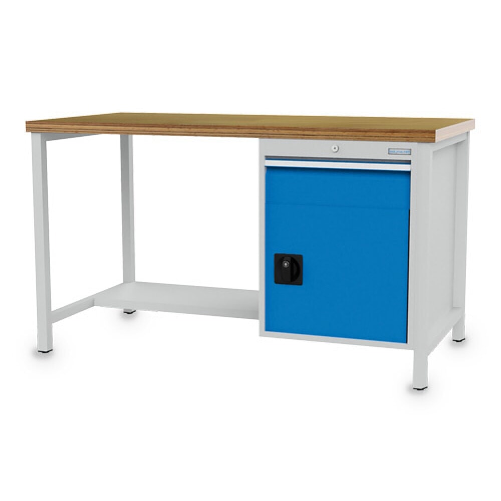 Illustration du produit: Armoire établi R 18-24 Bedrunka+Hirth, H x l x P 859 x 1 500 x 750 mm, gris clair, bleu clair, 1 tiroir 1 x 150 mm, 1 porte battante 1 x 450 mm