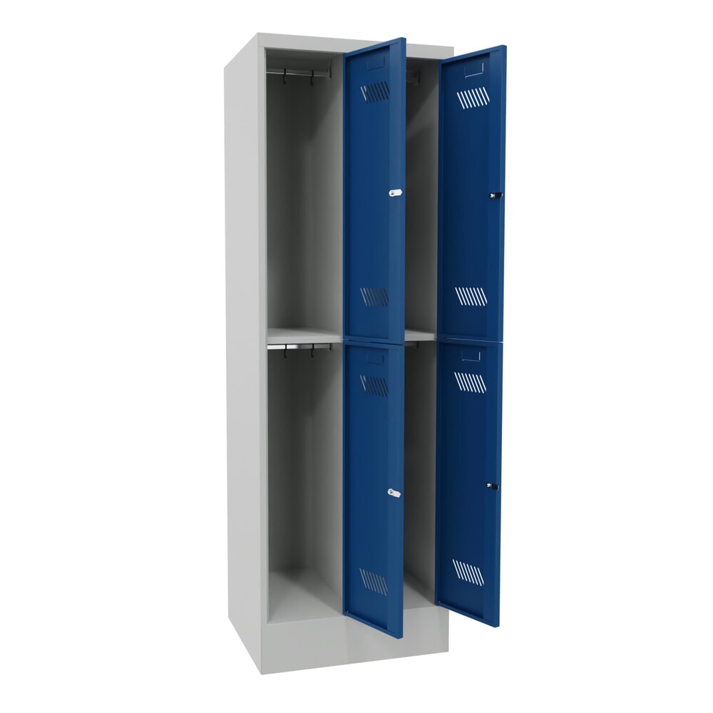 N° de l'image du produit 2 : Armoire-penderie BASIC avec socle et serrure à cylindre, 2 niveaux, 4 compartiments, H x l x P 1 850 x 630 x 500 mm, gris clair, bleu gentiane