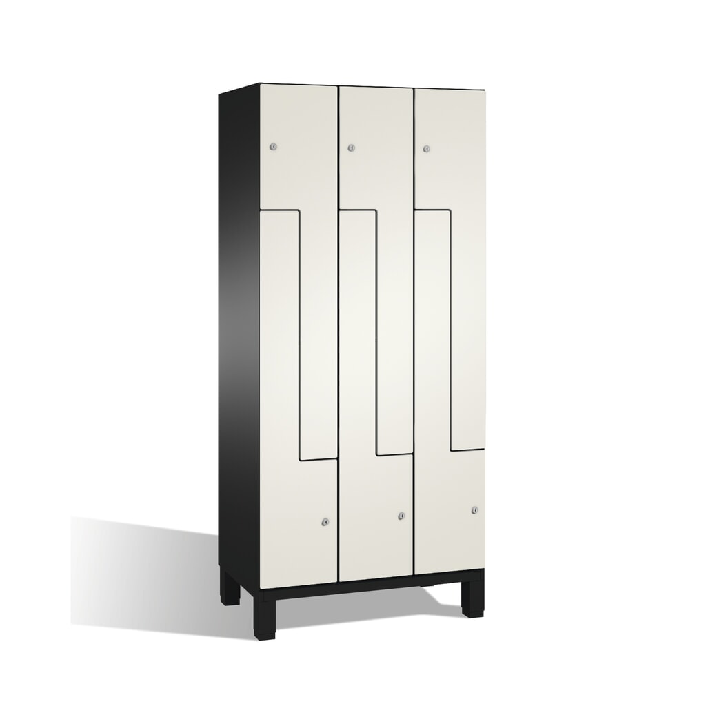 Illustration du produit: Casier Z C+P Cambio, 3 compartiments, largeur de casier 300 mm, haut. x larg. x prof. 1 980 x 900 x 525 mm, RAL 7021 gris noir, décor blanc, pieds