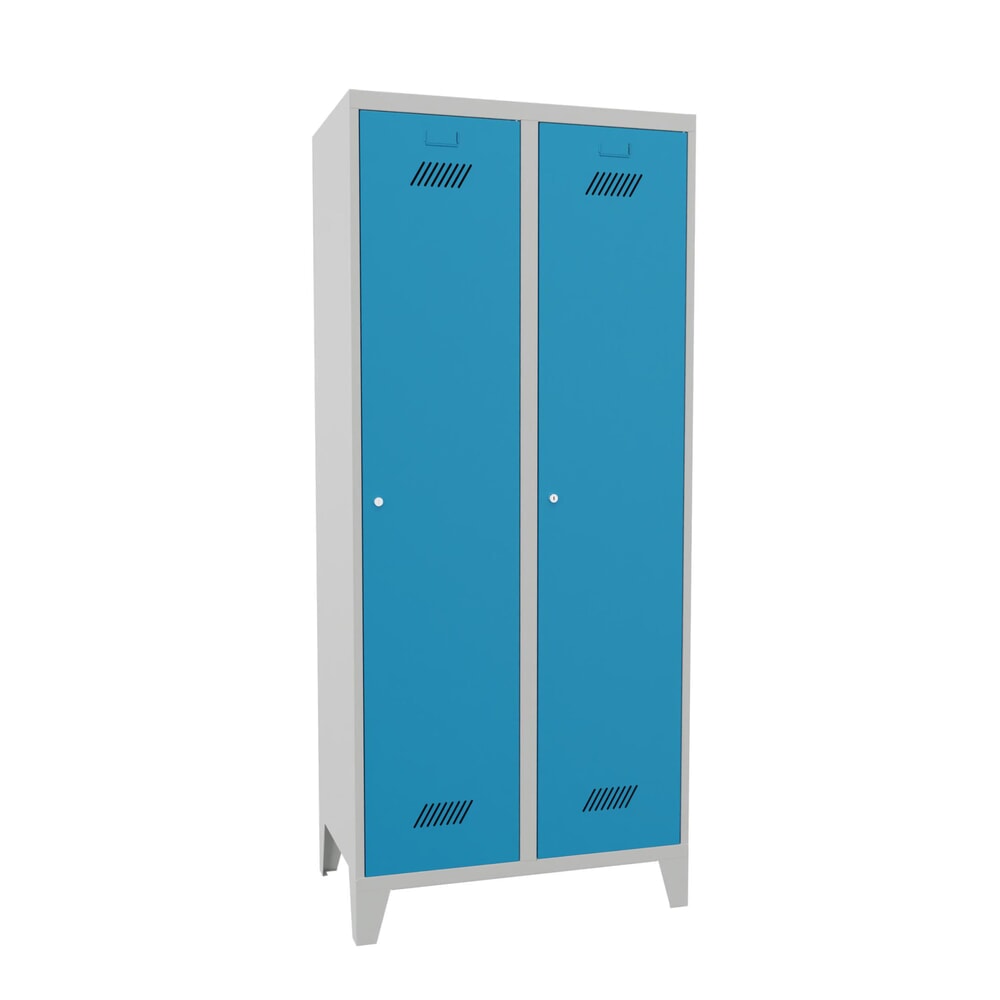 N° de l'image du produit 1 : Armoire-penderie PAVOY avec pieds + serrure à cylindre, 2 compartiments, H x l x P 1 850 x 830 x 500 mm, bleu clair, gris clair
