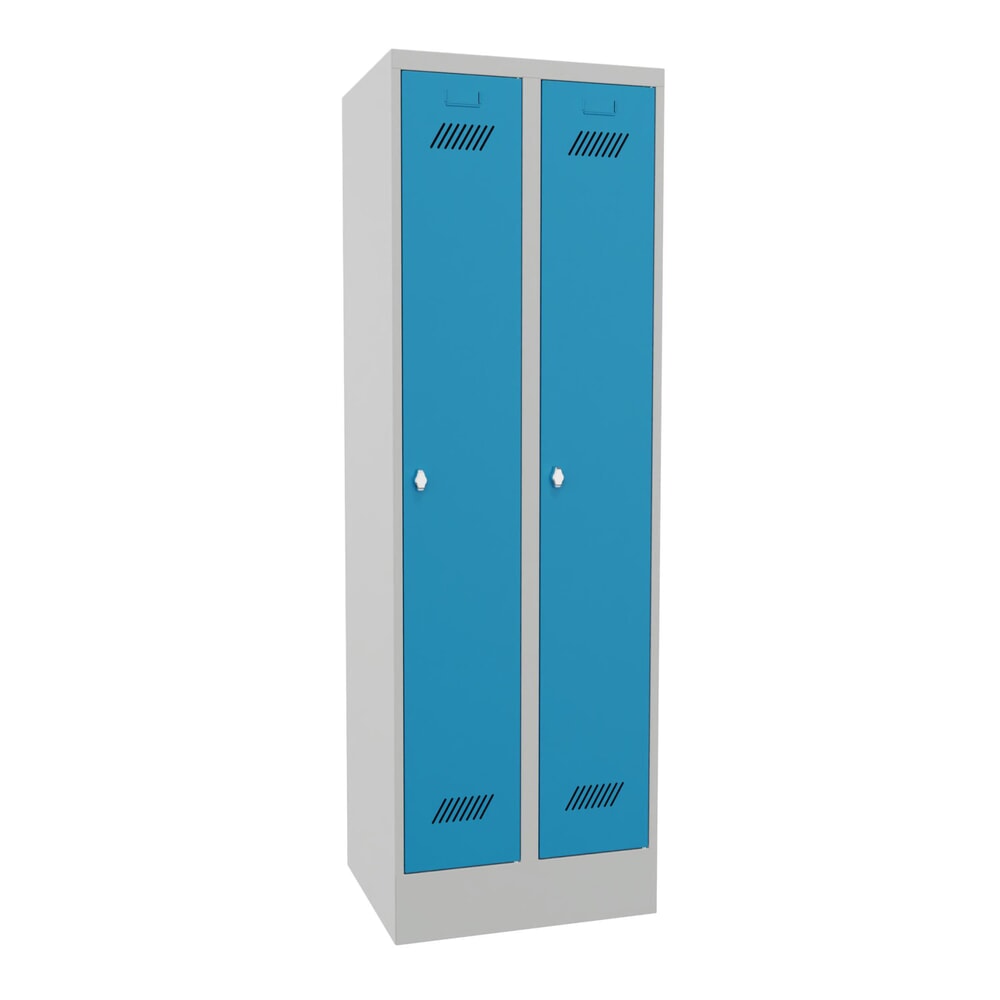 Illustration du produit: Armoire-penderie PAVOY avec socle + fermeture à pêne tournant, 2 compartiments, H x l x P 1 850 x 630 x 500 mm, bleu clair, gris clair