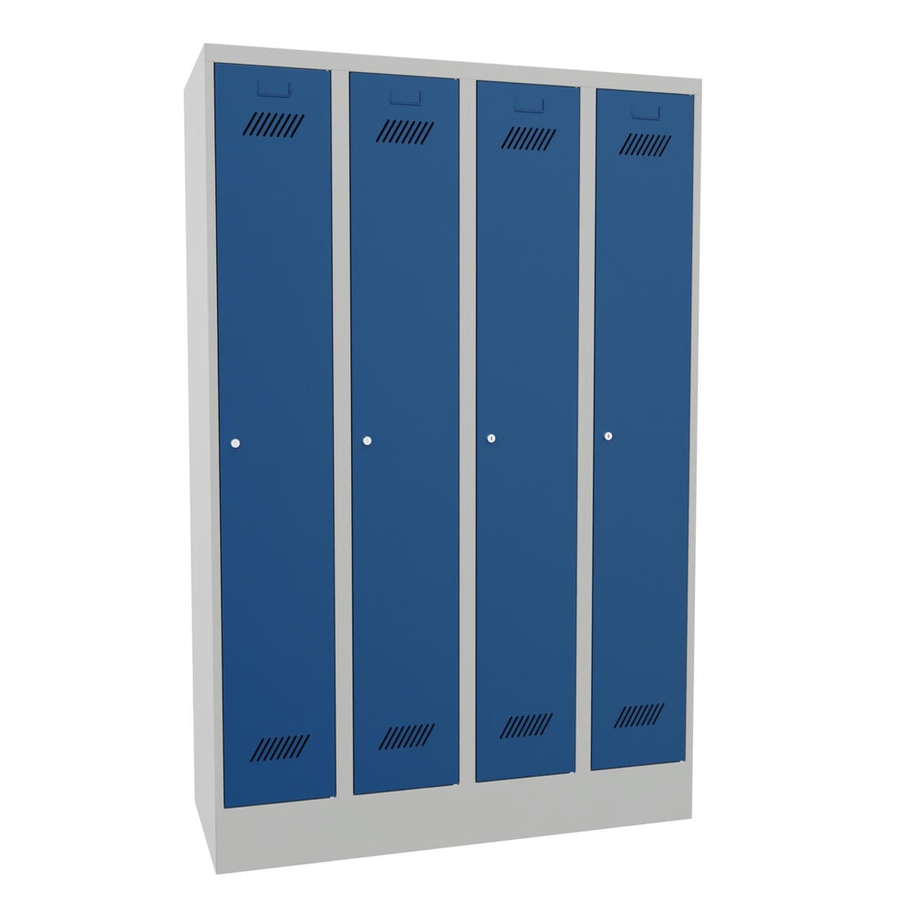 Illustration du produit: Armoire-penderie PAVOY avec socle + serrure à cylindre, 4 compartiments, H x l x P 1 850 x 1 230 x 500 mm, bleu gentiane, gris clair