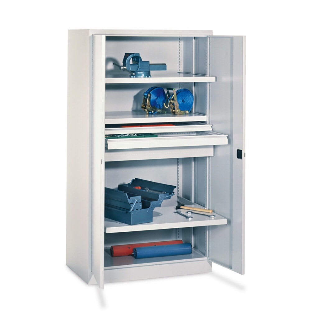 N° de l'image du produit 4 : Armoire pour charges lourdes PAVOY Premium, 3 tablettes + tiroirs 3 x 175 mm, bleu clair, gris clair