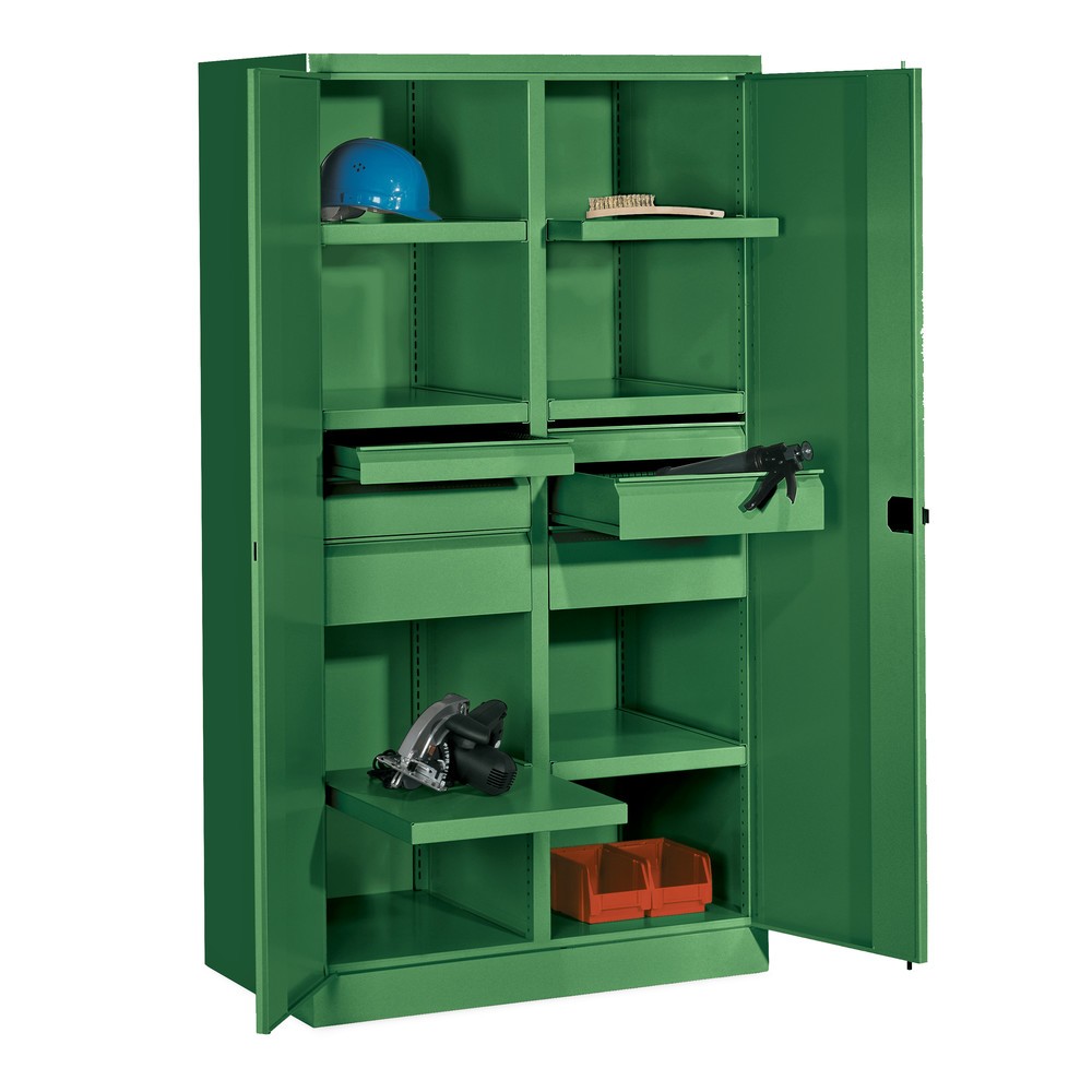 N° de l'image du produit 2 : Armoire pour charges lourdes PAVOY Premium avec paroi intermédiaire, 6 tablettes + tiroirs 4 x 175 mm, gris clair, gris clair
