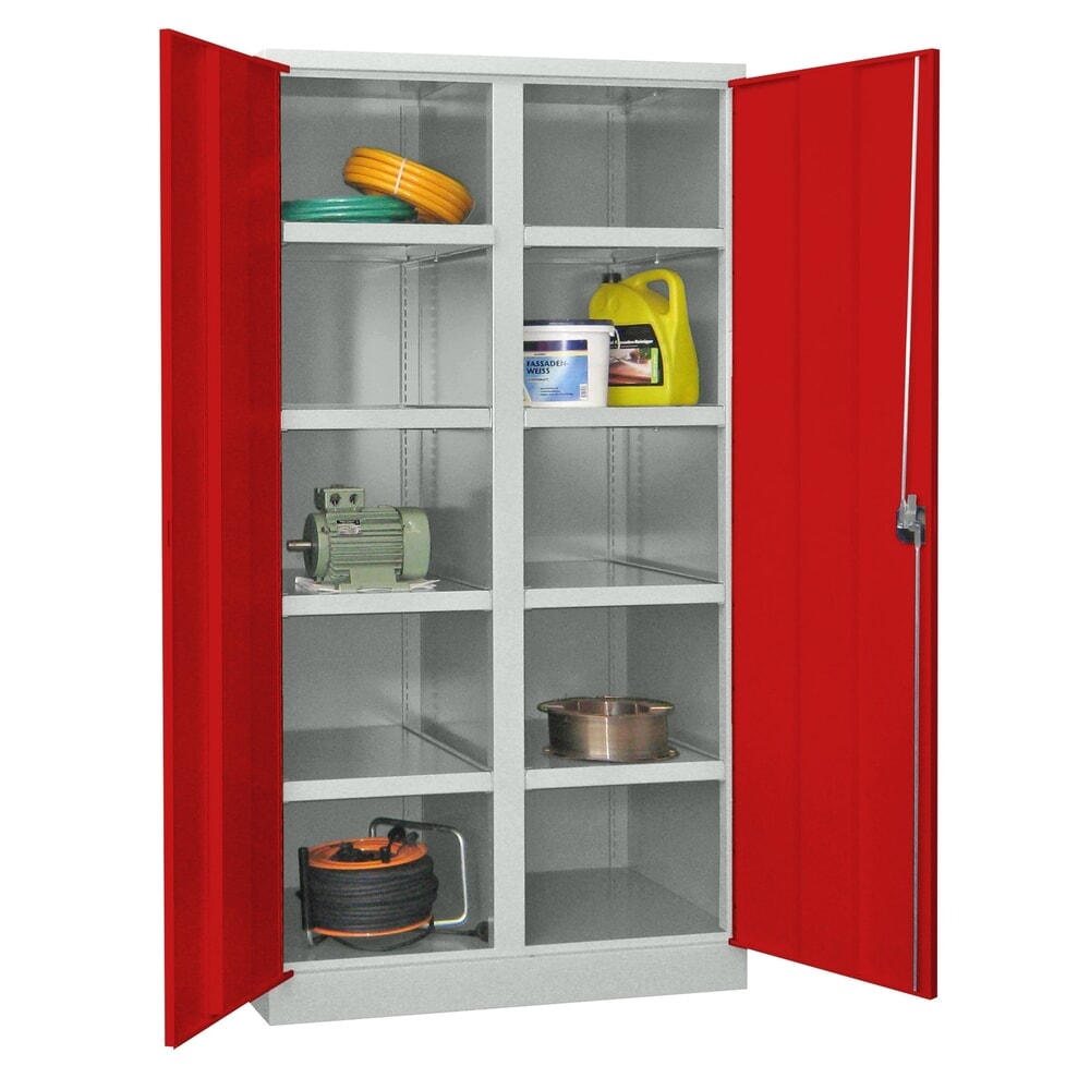 Illustration du produit: Armoire pour charges lourdes PAVOY Premium avec paroi intermédiaire, 8 tablettes, bleu ciel, gris clair
