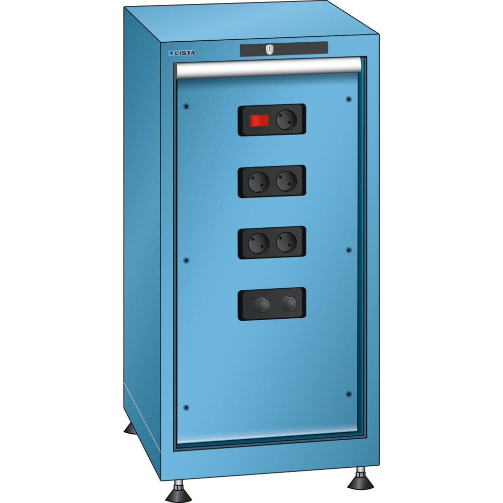Illustration du produit: Armoire pour modules d'énergie LISTA 18x36E, (lxPxH) 411x725x850 mm, type D/Schuko, bleu clair