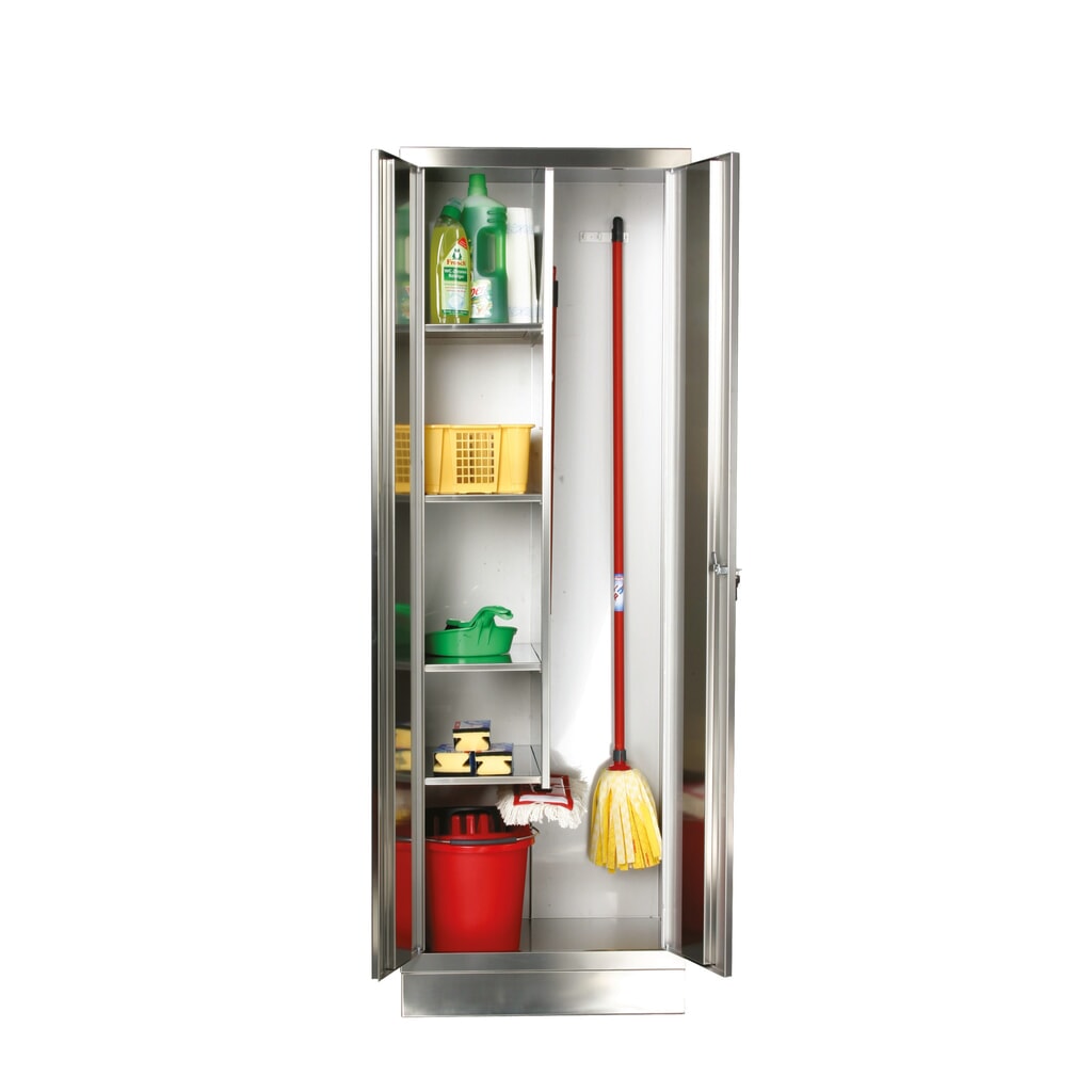 Armoire pour produits de nettoyage en acier inoxydable, H x l x P 1 800 x 600 x 500 mm, avec socle Illustration du produit: Armoire pour produits de nettoyage en acier inoxydable, H x l x P 1 800 x 600 x 500 mm, avec socle