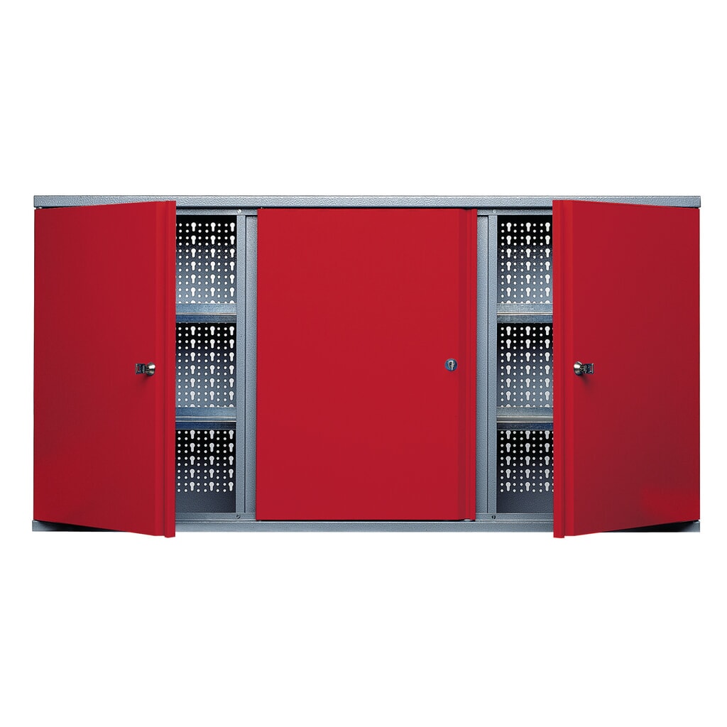 Illustration du produit: Armoire suspendue avec 4 étagères + 3 parois arrière perforées, H x l x P 600 x 1 200 x 190 mm, rouge