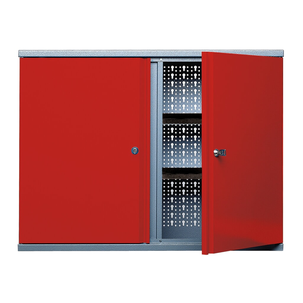Illustration du produit: Armoire suspendue avec 4 étagères + 2 parois arrière perforées, H x l x P 600 x 800 x 190 mm, rouge