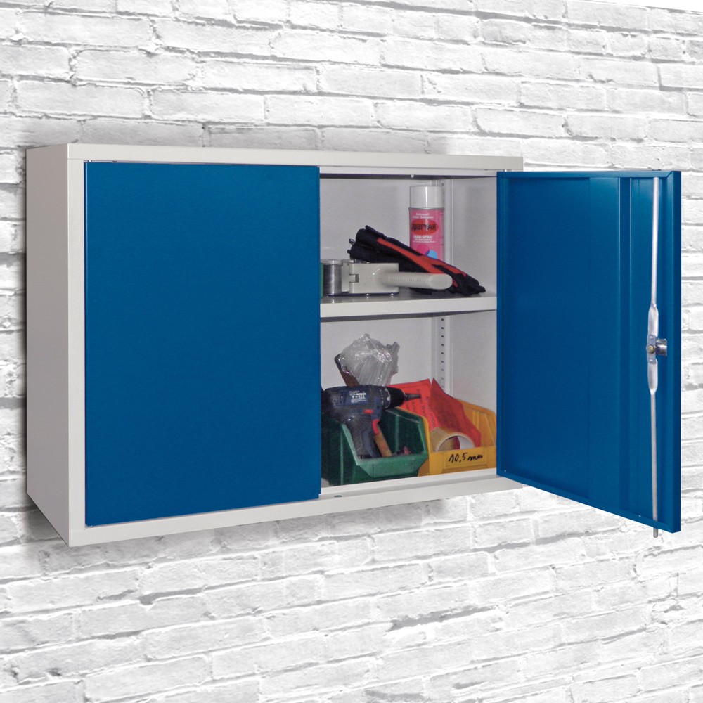 Illustration du produit: Armoire suspendue PAVOY, H x l x P 600 x 800 x 300 mm, paroi arrière perforée, bleu gentiane, bleu gentiane