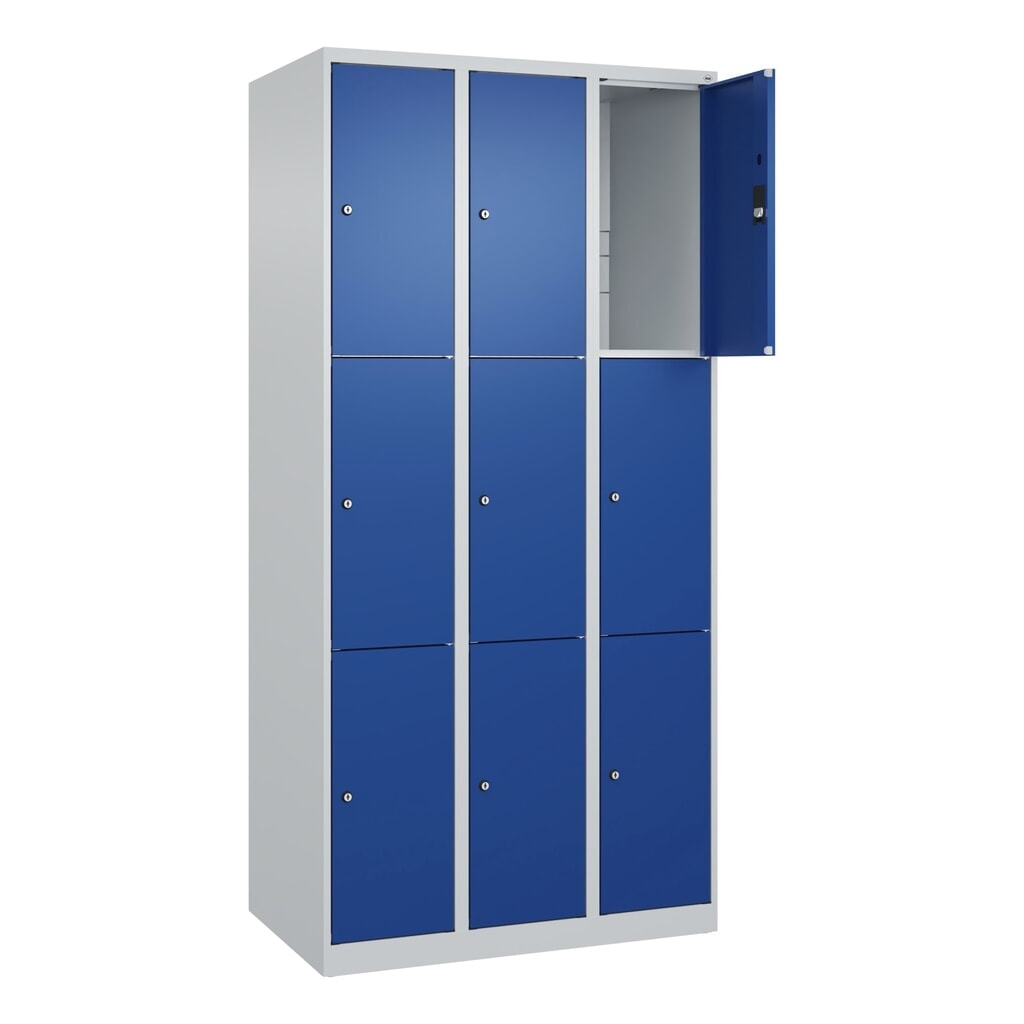 C+P Schließfachschrank Classic PLUS, 3 Abteile, HxBxT 1.850 x 900 x 500 mm, lichtgrau, enzianblau, 9 Fächer, Zylinderschloss Illustration du produit: C+P Schließfachschrank Classic PLUS, 3 Abteile, HxBxT 1.850 x 900 x 500 mm, lichtgrau, enzianblau, 9 Fächer, Zylinderschloss