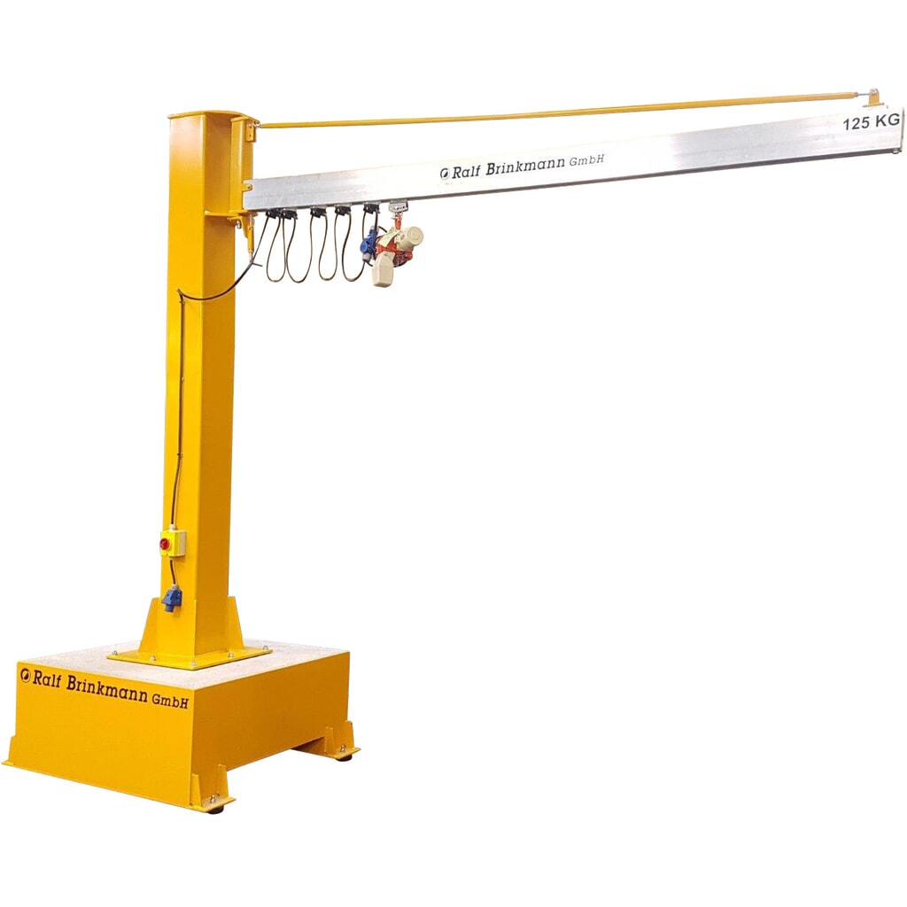Potence sur fût mobile Brinkmann avec potence en aluminium, palan à chaîne ABUS, capacité de charge 125 kg, portée 2 m N° de l'image du produit 1 : Potence sur fût mobile Brinkmann avec potence en aluminium, palan à chaîne ABUS, capacité de charge 125 kg, portée 2 m
