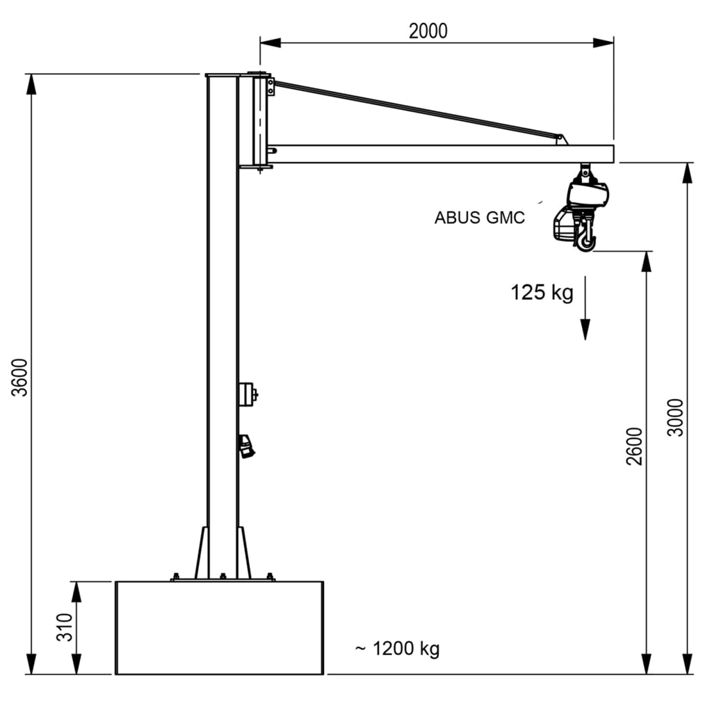 N° de l'image du produit 3 : Potence sur fût mobile Brinkmann avec potence en aluminium, palan à chaîne ABUS, capacité de charge 125 kg, portée 2 m