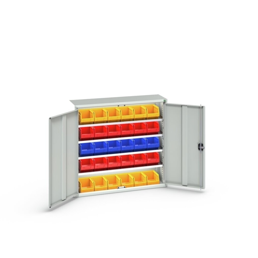 bott Armoire à bacs verso, avec 4 tablettes et 30 bacs à bec, lxPxH : 1 050 x 350 x 1 000 mm N° de l'image du produit 3 : bott Armoire à bacs verso, avec 4 tablettes et 30 bacs à bec, lxPxH : 1 050 x 350 x 1 000 mm