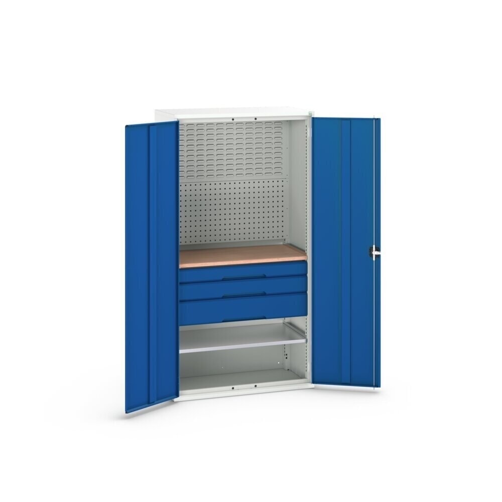 N° de l'image du produit 3 : bott Armoire à portes battantes verso avec 3 tiroirs, avec 2 tablettes et paroi arrière, lxPxH : 1 050 x 550 x 2 000 mm