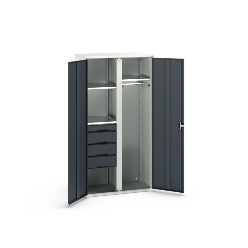N° de l'image du produit 3 : bott Armoire à portes battantes verso avec 4 tiroirs, avec 3 tablettes et 1 tringle à vêtements, lxPxH : 1 050 x 550 x 2 000 mm