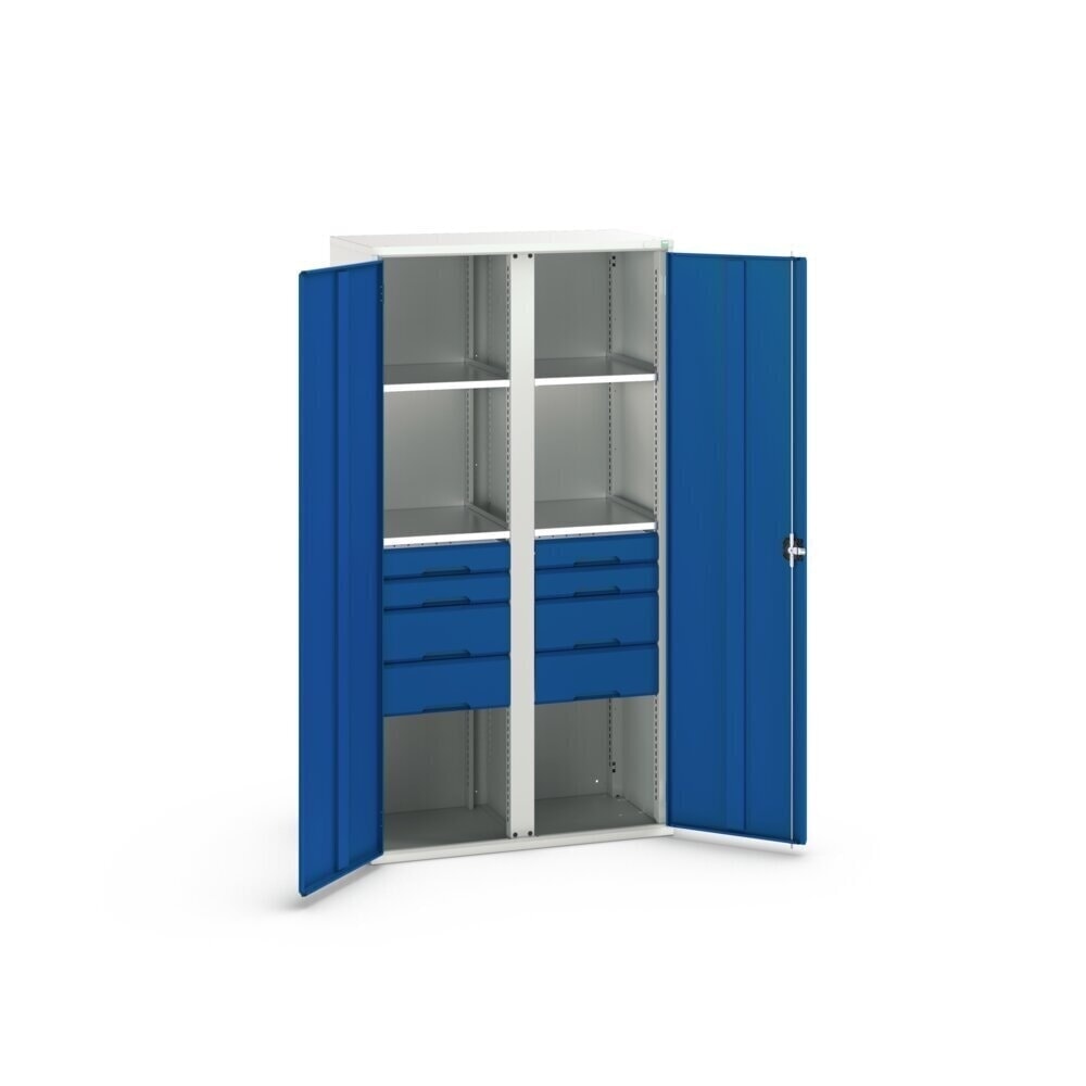 N° de l'image du produit 3 : bott Armoire à portes battantes avec tiroirs verso, avec 4 tablettes et 8 tiroirs, lxPxH : 1 050 x 550 x 2 000 mm