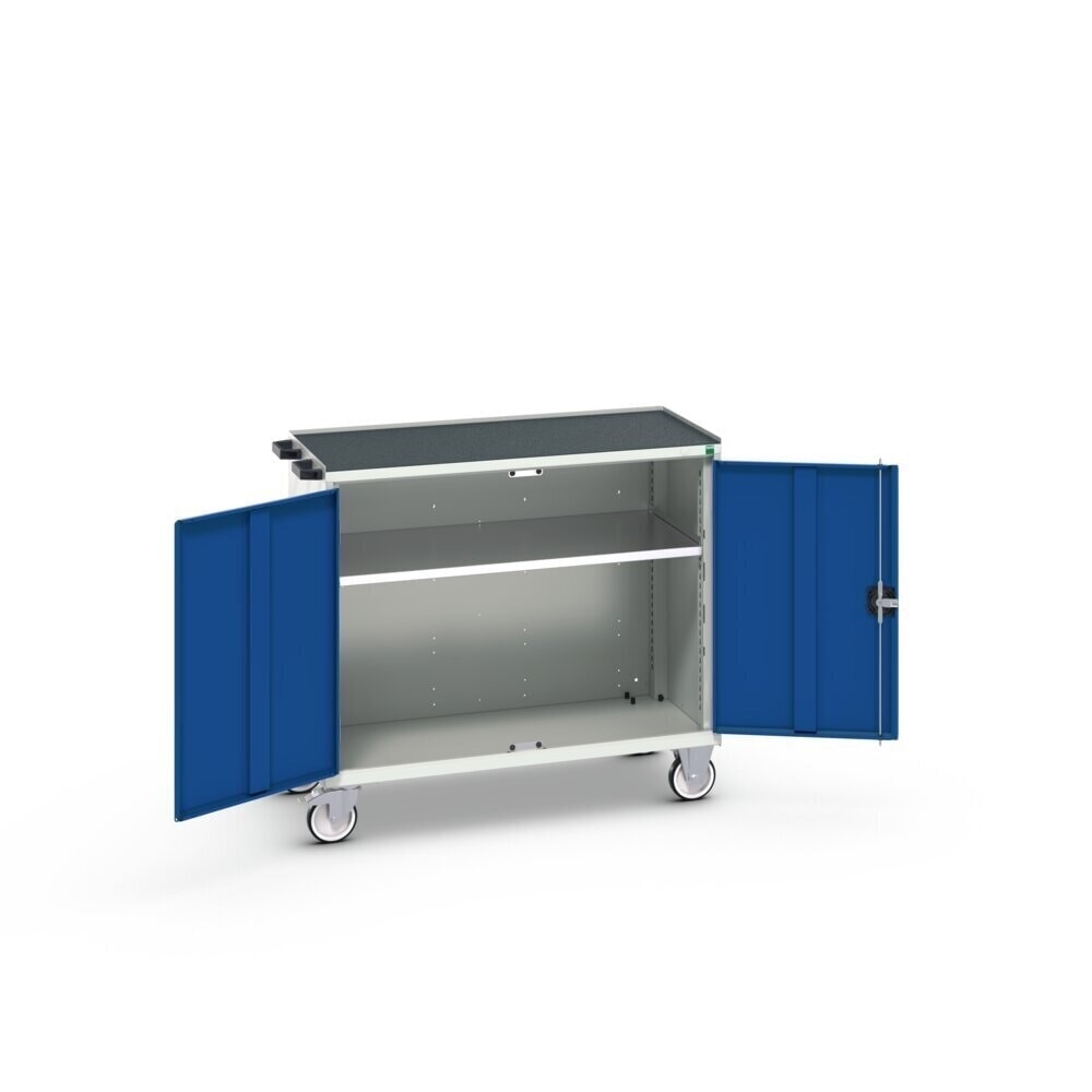 N° de l'image du produit 2 : bott verso Chariot d’atelier, avec 2 portes, tablette et rebord anti-chute, lxPxH : 1050 x 550 x 965 mm