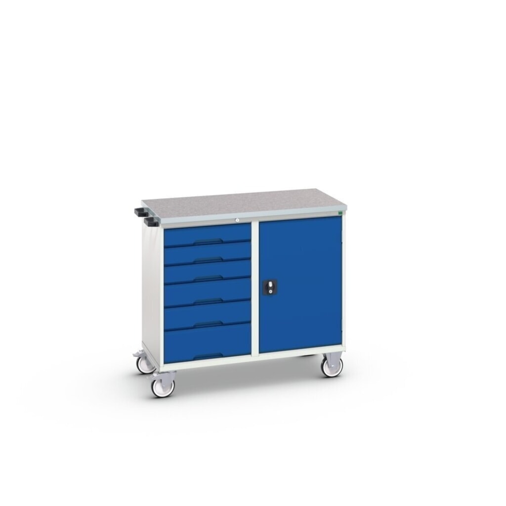N° de l'image du produit 2 : bott Chariot de montage verso, avec 6 tiroirs, porte et top en linoléum, lxPxH : 1 050 x 600 x 980 mm