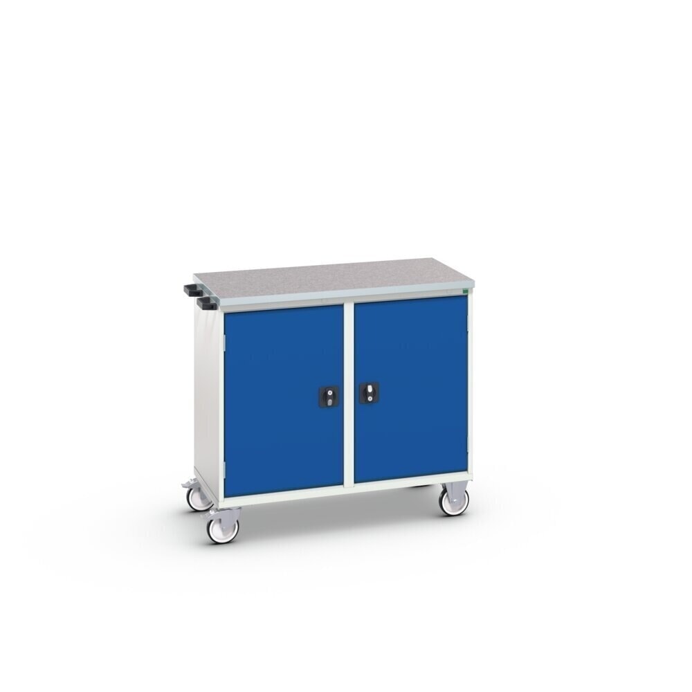 N° de l'image du produit 2 : bott Chariot de montage verso, avec 2 portes, tablettes et top en linoléum, lxPxH : 1 050 x 600 x 980 mm