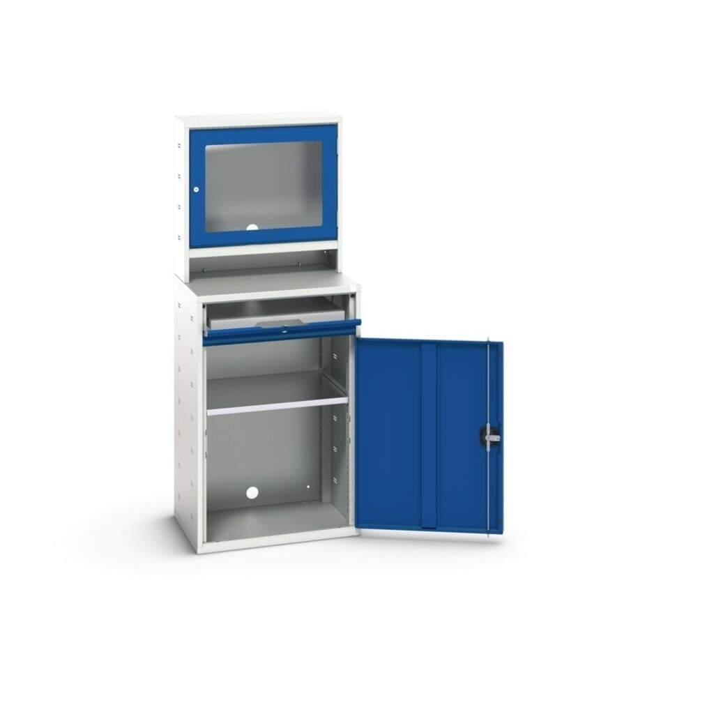 N° de l'image du produit 2 : bott verso Poste informatique avec compartiment pour écran, avec armoire suspendue, 1 tablette, 1 étagère