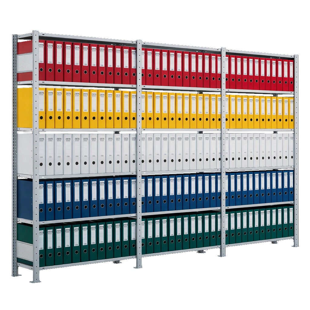 Kit complet Rayonnage de bureau SCHULTE, unilatéral, charge par tablette 85 kg, HxlxP 2 000 x 3 000 x 300 mm, galvanisé Illustration du produit: Kit complet Rayonnage de bureau SCHULTE, unilatéral, charge par tablette 85 kg, HxlxP 2 000 x 3 000 x 300 mm, galvanisé