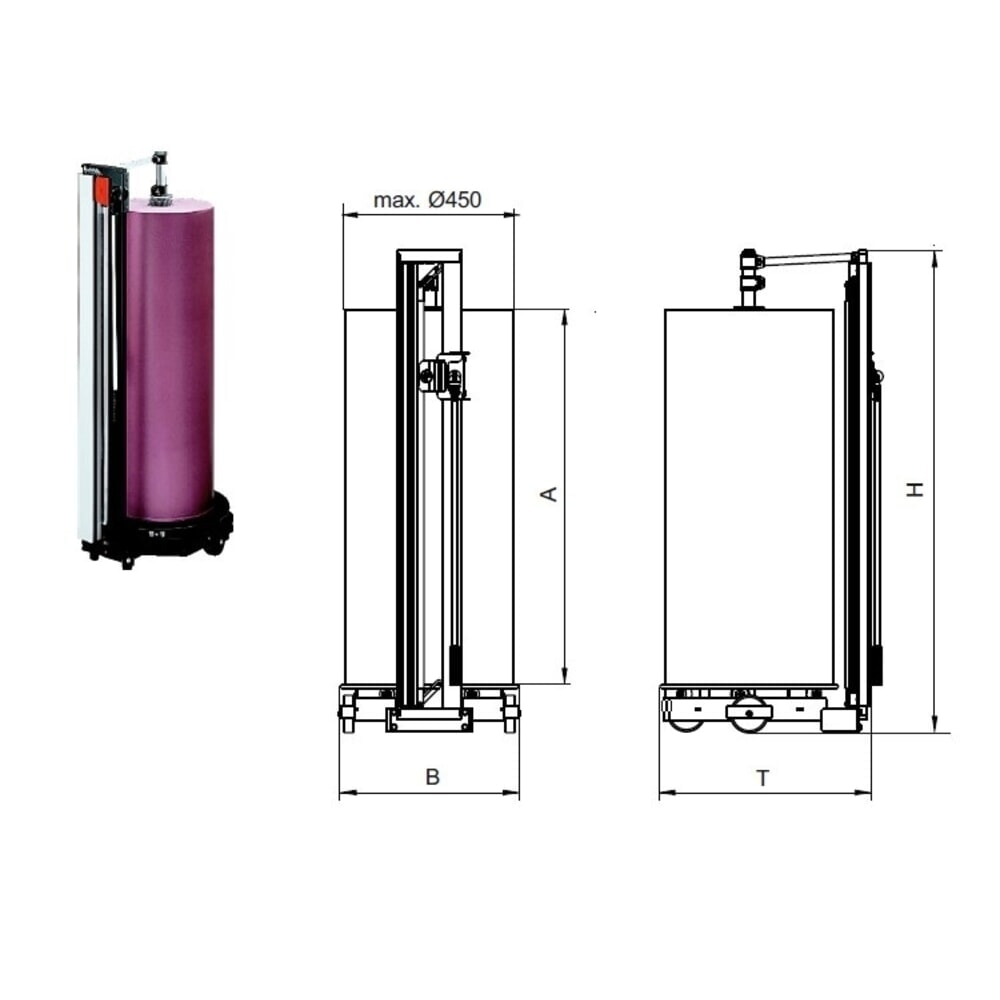 N° de l'image du produit 4 : Rocholz support de découpe vertical pour rouleaux lourds, poids maximal du rouleau 200 kg, diamètre maximal du rouleau 450 mm, largeur de coupe 1000 mm