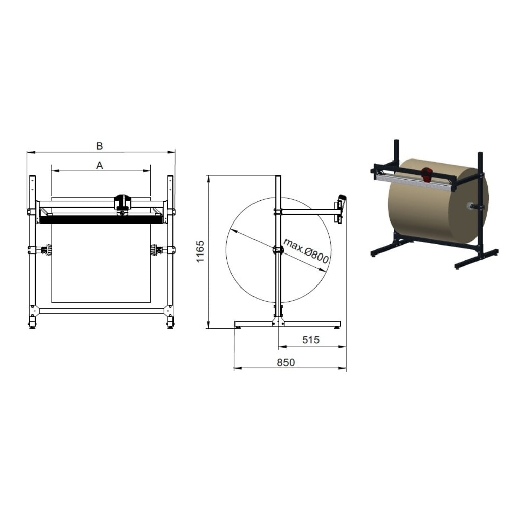 N° de l'image du produit 4 : Rocholz support de découpe , pour rouleaux compacts, poids maximal du rouleau 100 kg, largeur de coupe 750 mm