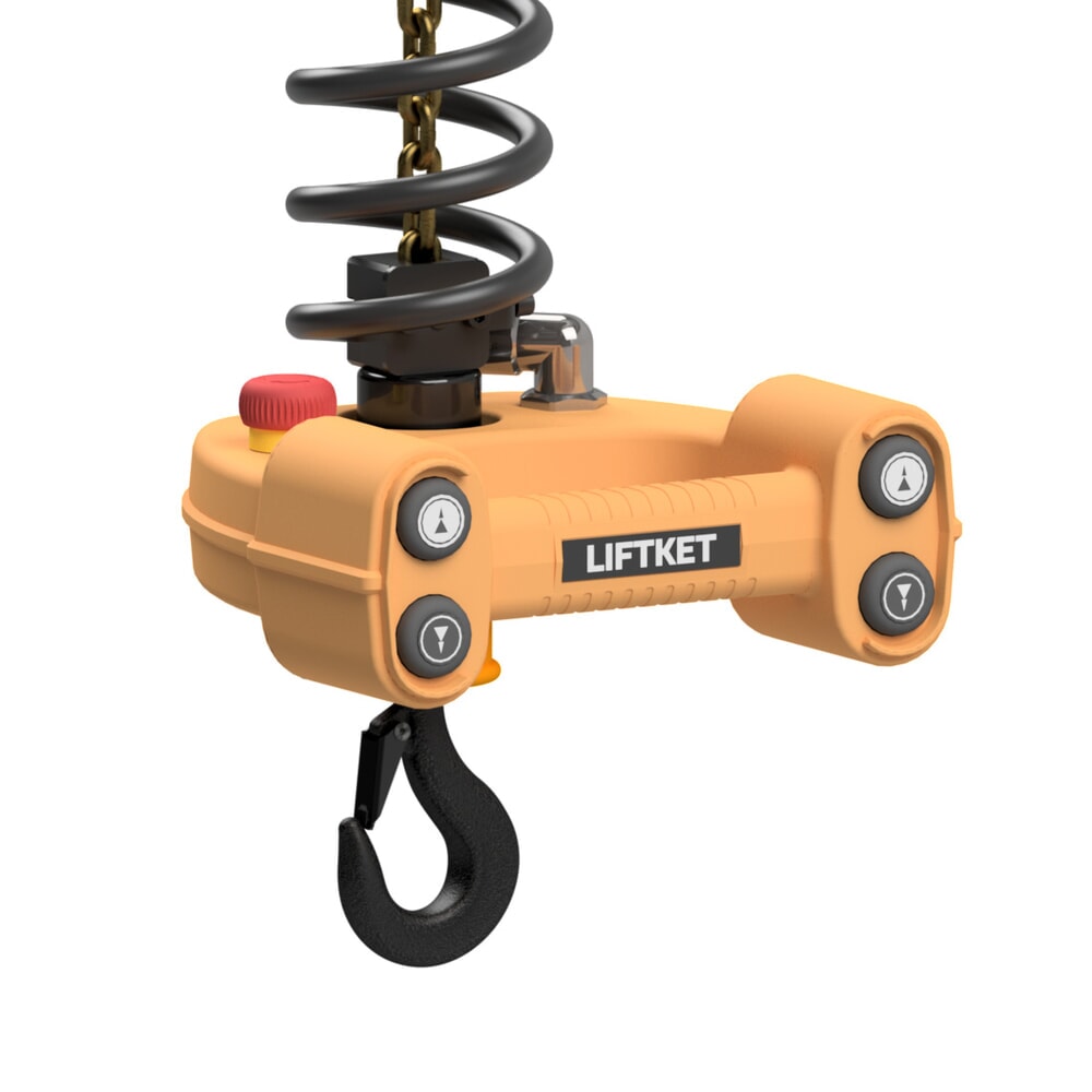 N° de l'image du produit 2 : LIFTKET palan électrique à chaîne Ergoket, avec appareil de manutention, bac à chaîne, capacité de charge 250 kg, chariot de translation manuel N