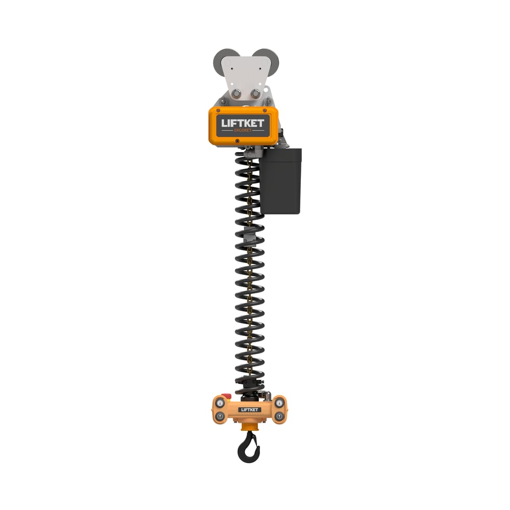 N° de l'image du produit 1 : LIFTKET palan électrique à chaîne Ergoket, avec appareil de manutention, bac à chaîne, capacité de charge 250 kg, chariot de translation manuel N