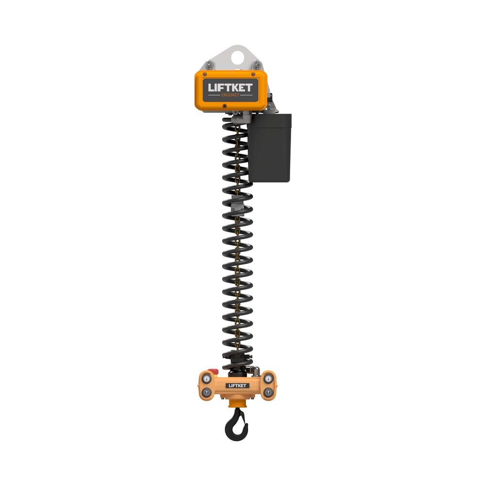 Illustration du produit: LIFTKET palan électrique à chaîne Ergoket, avec appareil de manutention, bac à chaîne, capacité de charge 80 kg, anneau de suspension à un trou