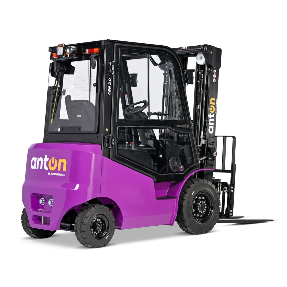N° de l'image du produit 3 : AntOn by Jungheinrich chariot élévateur électrique CBH 2.0 avec mât télescopique triple, hauteur de levage 4 800 mm, capacité de charge 2 000 kg, cabine intempéries Comfort, y compris chargeur externe 80 V, 100 A, CEE, 5 broches
