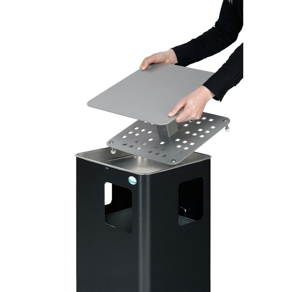 Cendrier combiné VAR® E14, avec 3 ouvertures de dépôt et toit verrouillable, argent antique N° de l'image du produit 4 : Cendrier combiné VAR® E14, avec 3 ouvertures de dépôt et toit verrouillable, argent antique