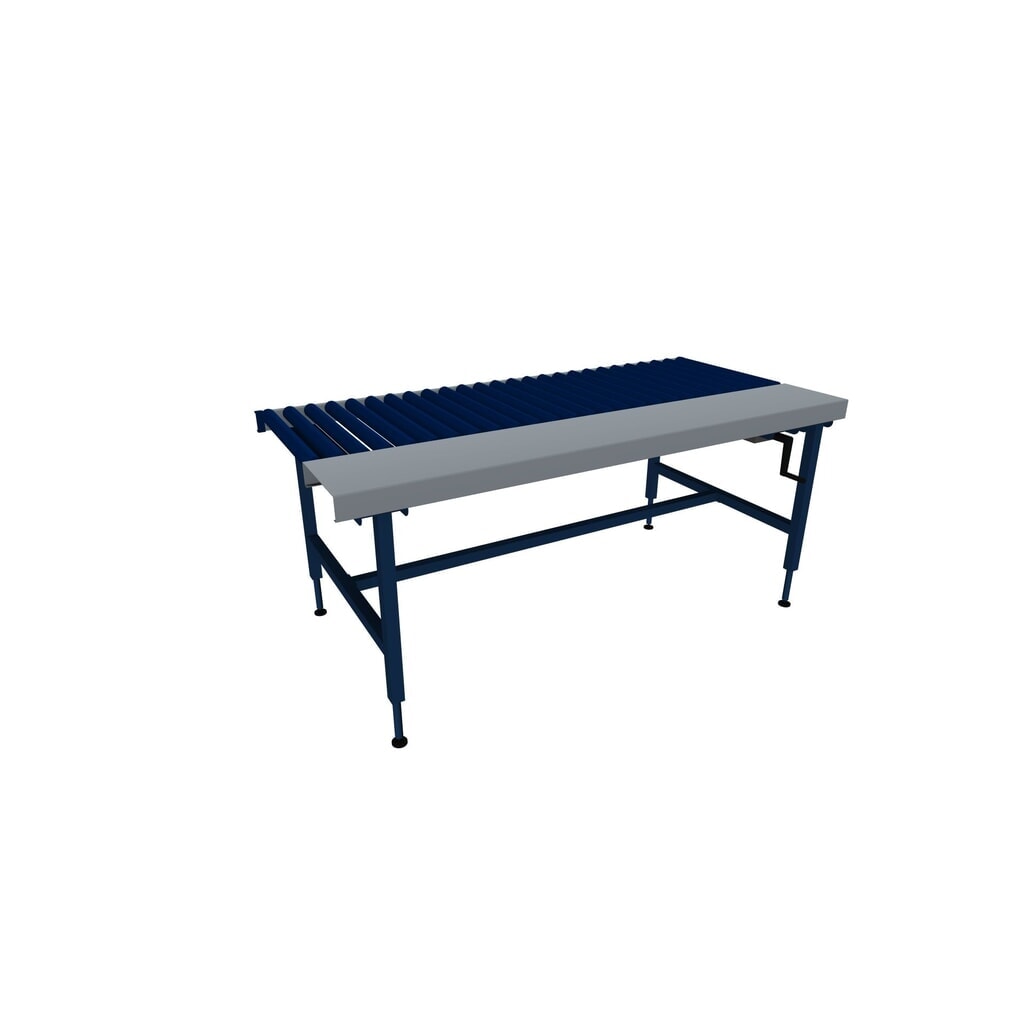 Illustration du produit: Rocholz Höhenverstellbarer Packtisch SYSTEM 2000, Rollenbahn, manuell, Arbeitsfläche, HxBxT 710–960 mm x 1955 mm x 920 mm