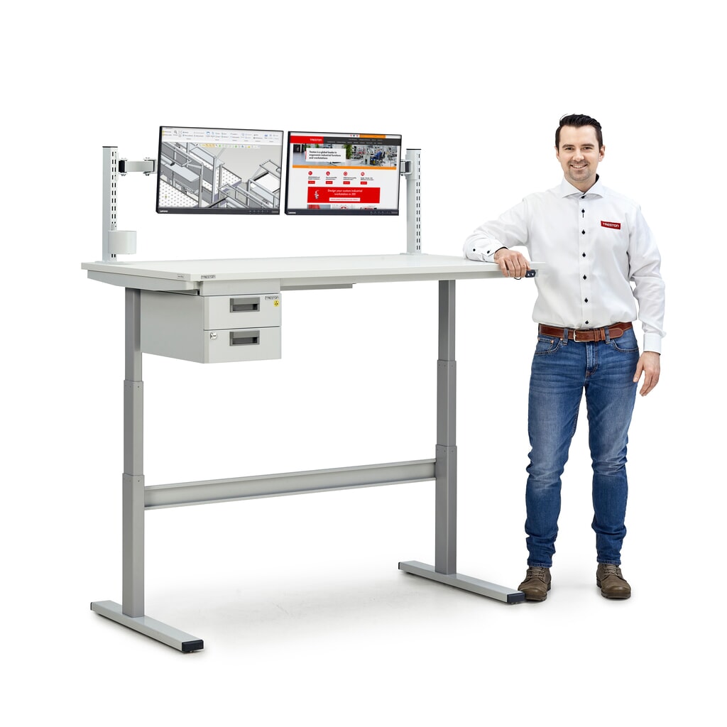 N° de l'image du produit 3 : Bras porte-écran pour table de travail TRESTON TED, capacité de charge 7 kg, longueur de bras 2x 200 mm