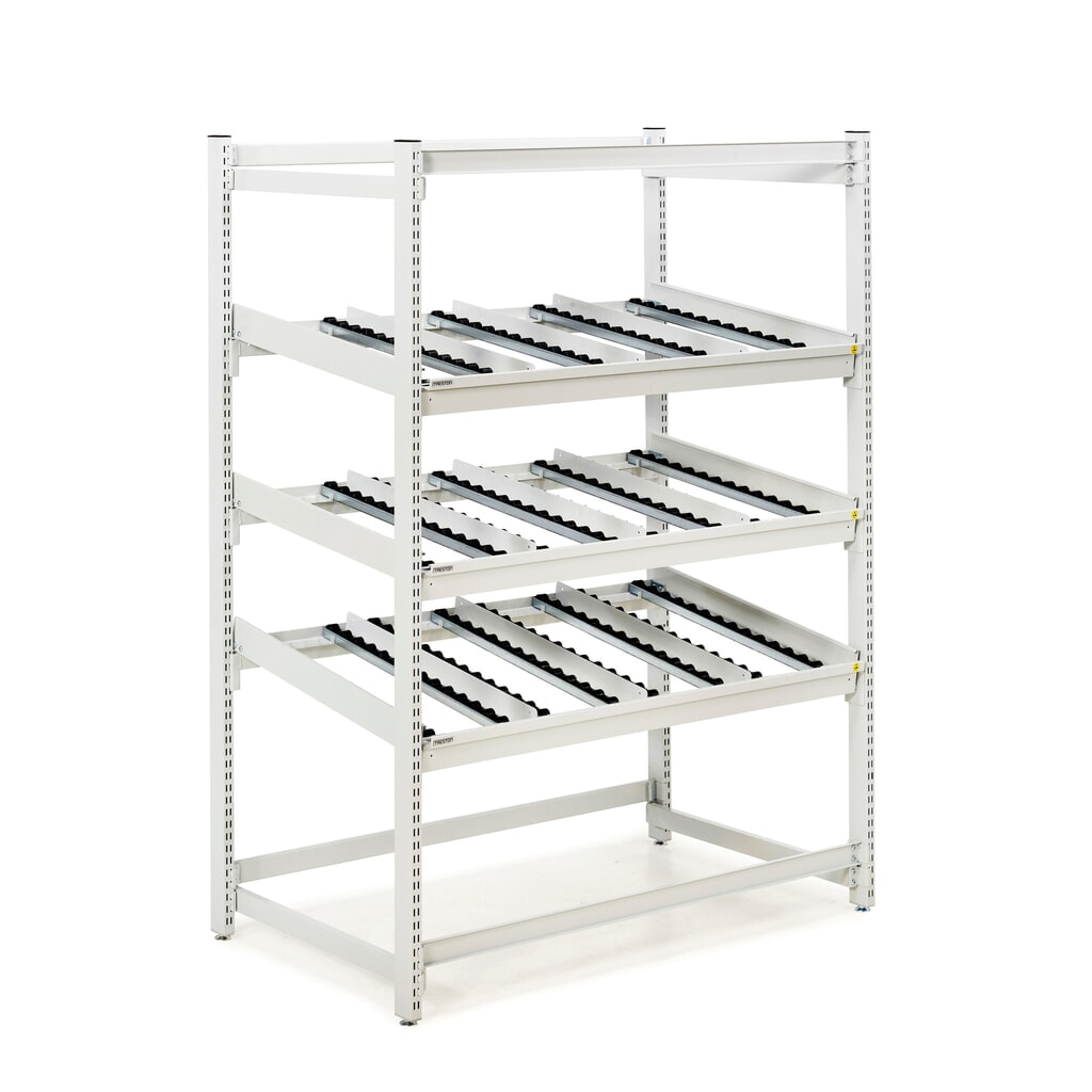 Illustration du produit: Rayonnage de mise à disposition FIFO de TRESTON, ESD, 3 niveaux de roulettes, HxlxP 1.860 x 1.385 x 805 mm