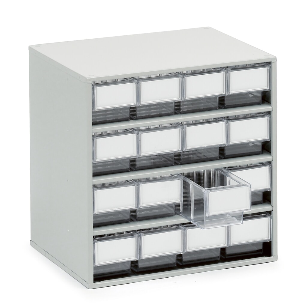 Système de rangement à tiroirs, 16 tiroirs, profondeur 300 mm, transparent Illustration du produit: Système de rangement à tiroirs, 16 tiroirs, profondeur 300 mm, transparent